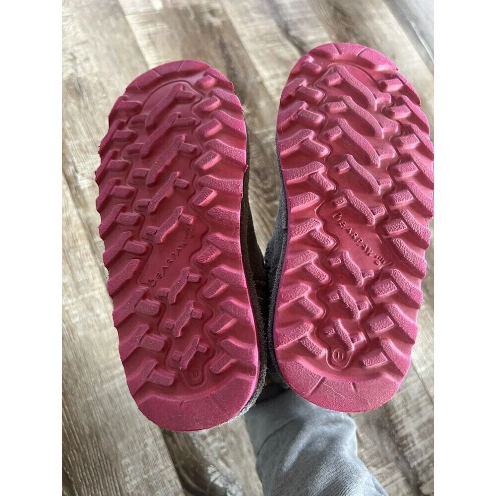 Bearpaw Elle Toddler Girls Size 11 Gray Pink Sole Ankle Fur Leather Booties